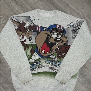 Warner Bros. Gray Taz Football Crewneck Sweater